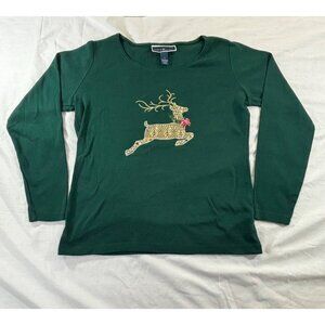 Karen Scott Small sweatshirt Women's Small Green Long Sleeve tee with Festive Re